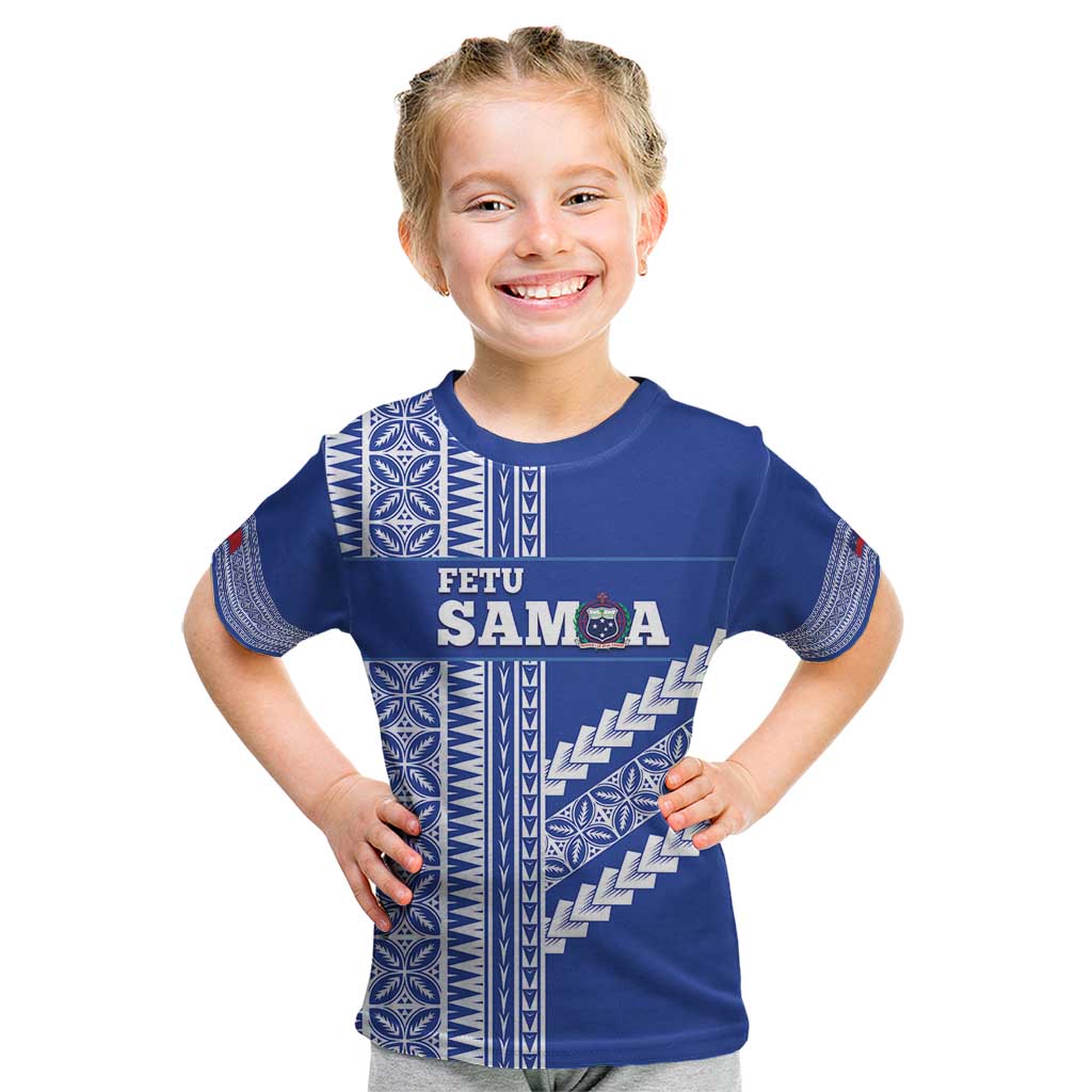 Fetu Samoa Rugby Custom Kid T Shirt Siapo Pattern - Sporty Style LT14 Blue - Polynesian Pride