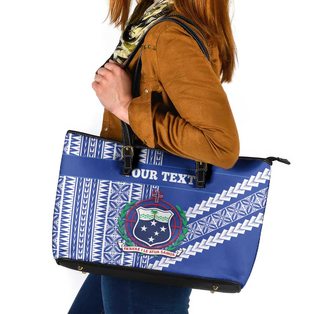 Fetu Samoa Rugby Custom Leather Tote Bag Siapo Pattern - Sporty Style LT14 Blue - Polynesian Pride
