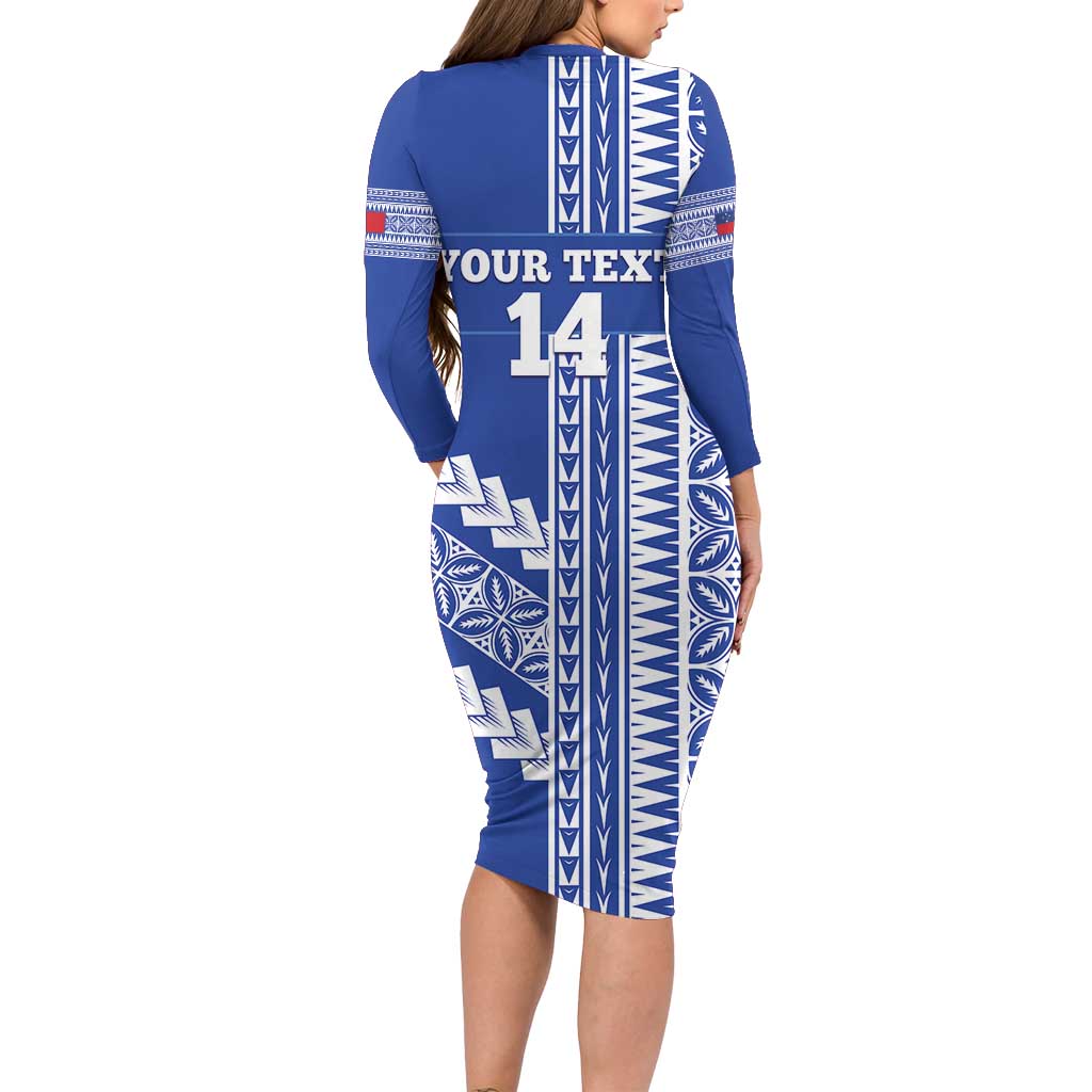 Fetu Samoa Rugby Custom Long Sleeve Bodycon Dress Siapo Pattern - Sporty Style LT14 - Polynesian Pride
