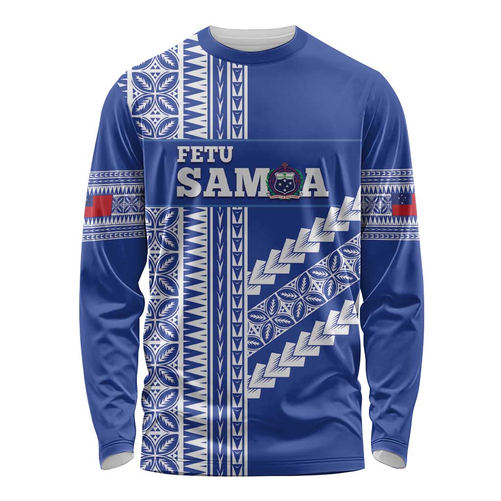 Fetu Samoa Rugby Custom Long Sleeve Shirt Siapo Pattern - Sporty Style LT14 Unisex Blue - Polynesian Pride