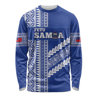 Fetu Samoa Rugby Custom Long Sleeve Shirt Siapo Pattern - Sporty Style LT14 Unisex Blue - Polynesian Pride