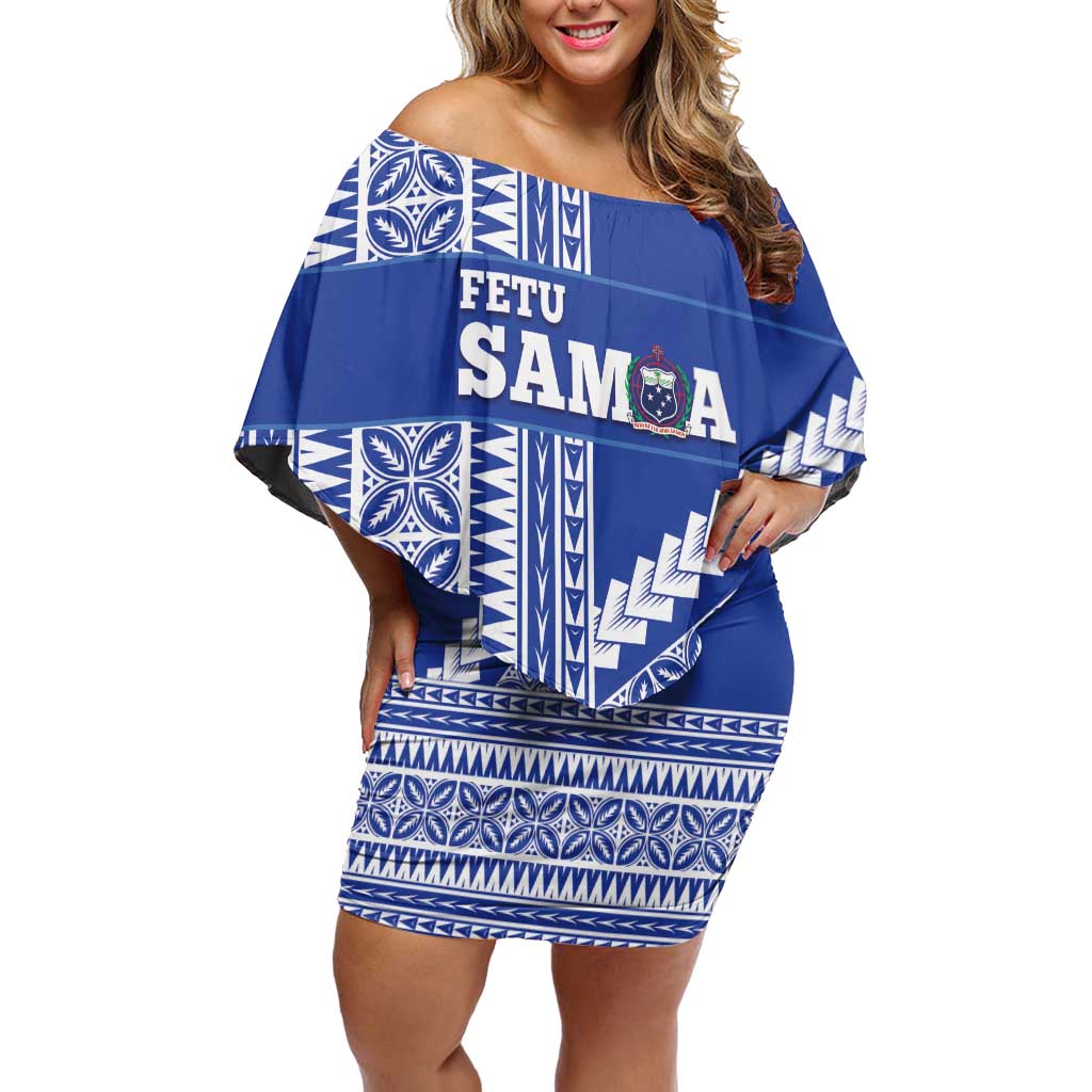 Fetu Samoa Rugby Custom Off Shoulder Short Dress Siapo Pattern - Sporty Style LT14 Women Blue - Polynesian Pride