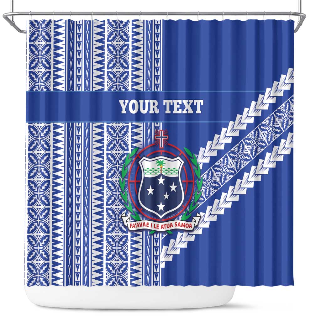 Fetu Samoa Rugby Custom Shower Curtain Siapo Pattern - Sporty Style LT14 Blue - Polynesian Pride