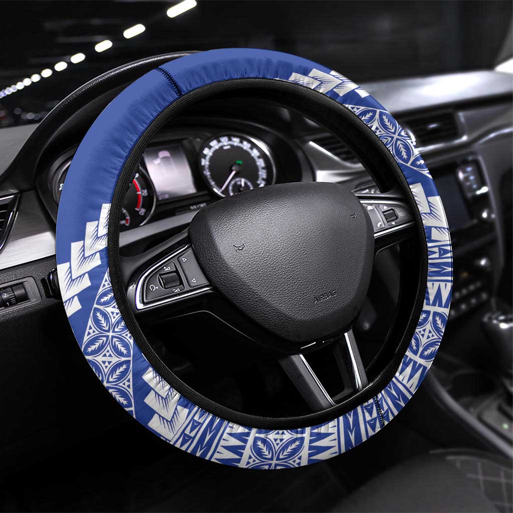 Fetu Samoa Rugby Steering Wheel Cover Siapo Pattern - Sporty Style LT14 Universal Fit Blue - Polynesian Pride