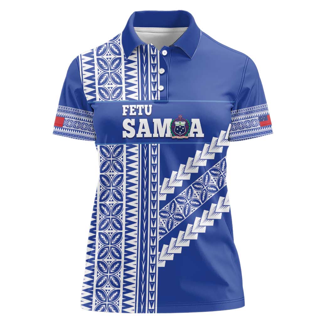Fetu Samoa Rugby Custom Women Polo Shirt Siapo Pattern - Sporty Style LT14 Female Blue - Polynesian Pride