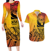 Marquesas Islands Couples Matching Long Sleeve Bodycon Dress and Hawaiian Shirt Marquesan Matatiki Fish Hook Patutiki - Polynesian Pride