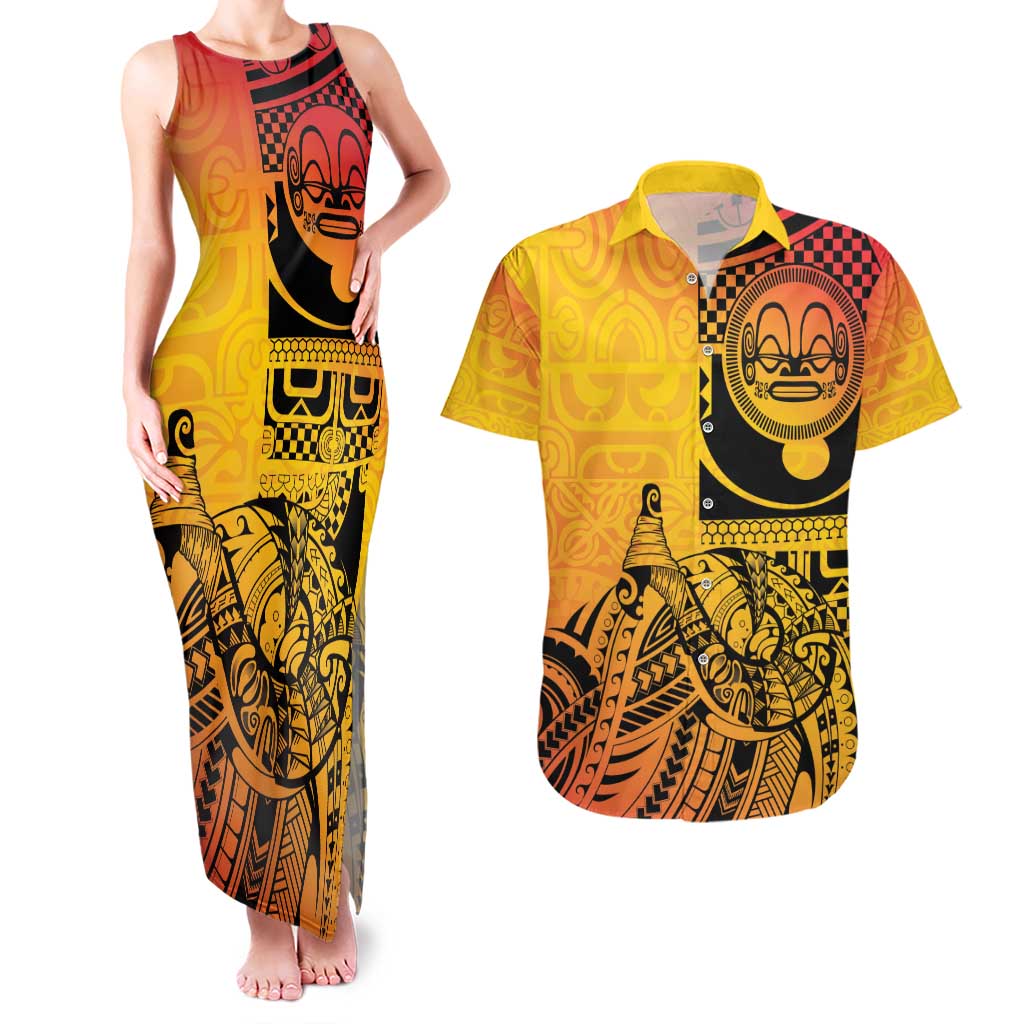 Marquesas Islands Couples Matching Tank Maxi Dress and Hawaiian Shirt Marquesan Matatiki Fish Hook Patutiki - Polynesian Pride