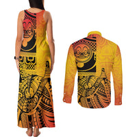 Marquesas Islands Couples Matching Tank Maxi Dress and Long Sleeve Button Shirt Marquesan Matatiki Fish Hook Patutiki - Polynesian Pride