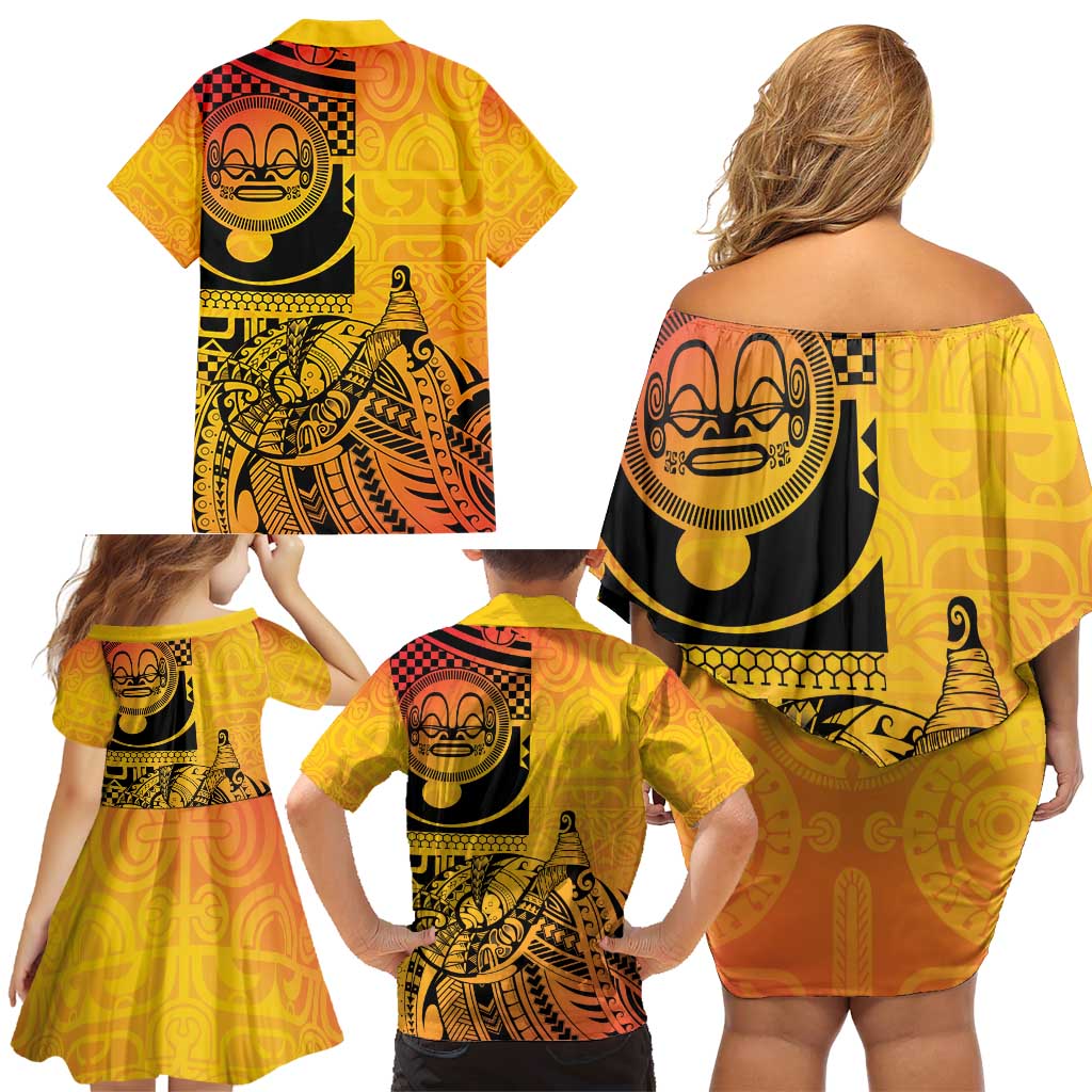 Marquesas Islands Family Matching Off Shoulder Short Dress and Hawaiian Shirt Marquesan Matatiki Fish Hook Patutiki - Polynesian Pride