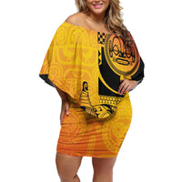 Marquesas Islands Family Matching Off Shoulder Short Dress and Hawaiian Shirt Marquesan Matatiki Fish Hook Patutiki - Polynesian Pride