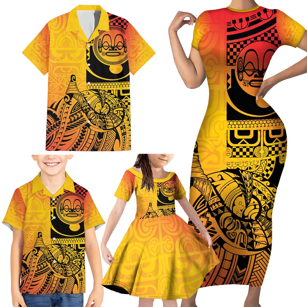 Marquesas Islands Family Matching Short Sleeve Bodycon Dress and Hawaiian Shirt Marquesan Matatiki Fish Hook Patutiki - Polynesian Pride