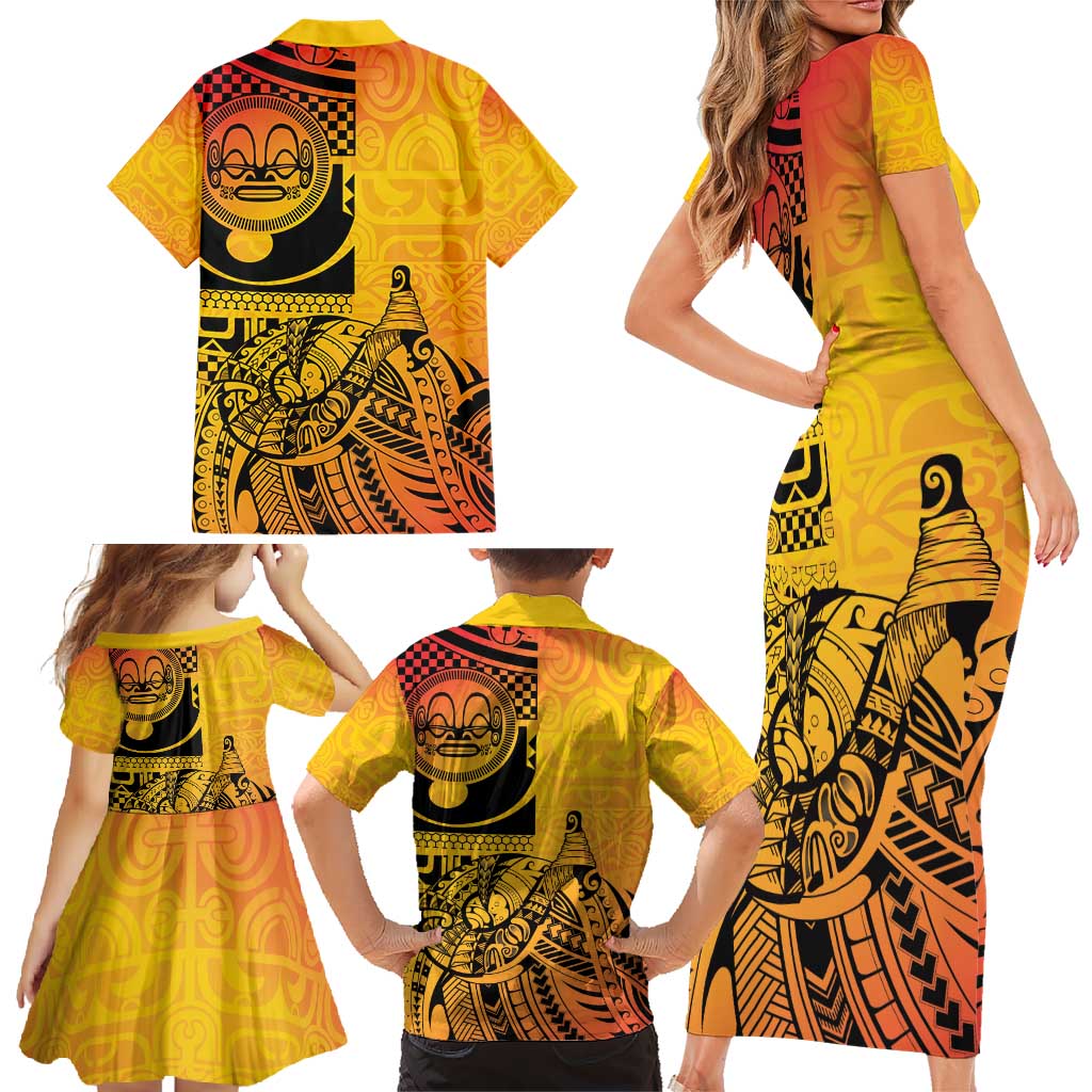 Marquesas Islands Family Matching Short Sleeve Bodycon Dress and Hawaiian Shirt Marquesan Matatiki Fish Hook Patutiki - Polynesian Pride