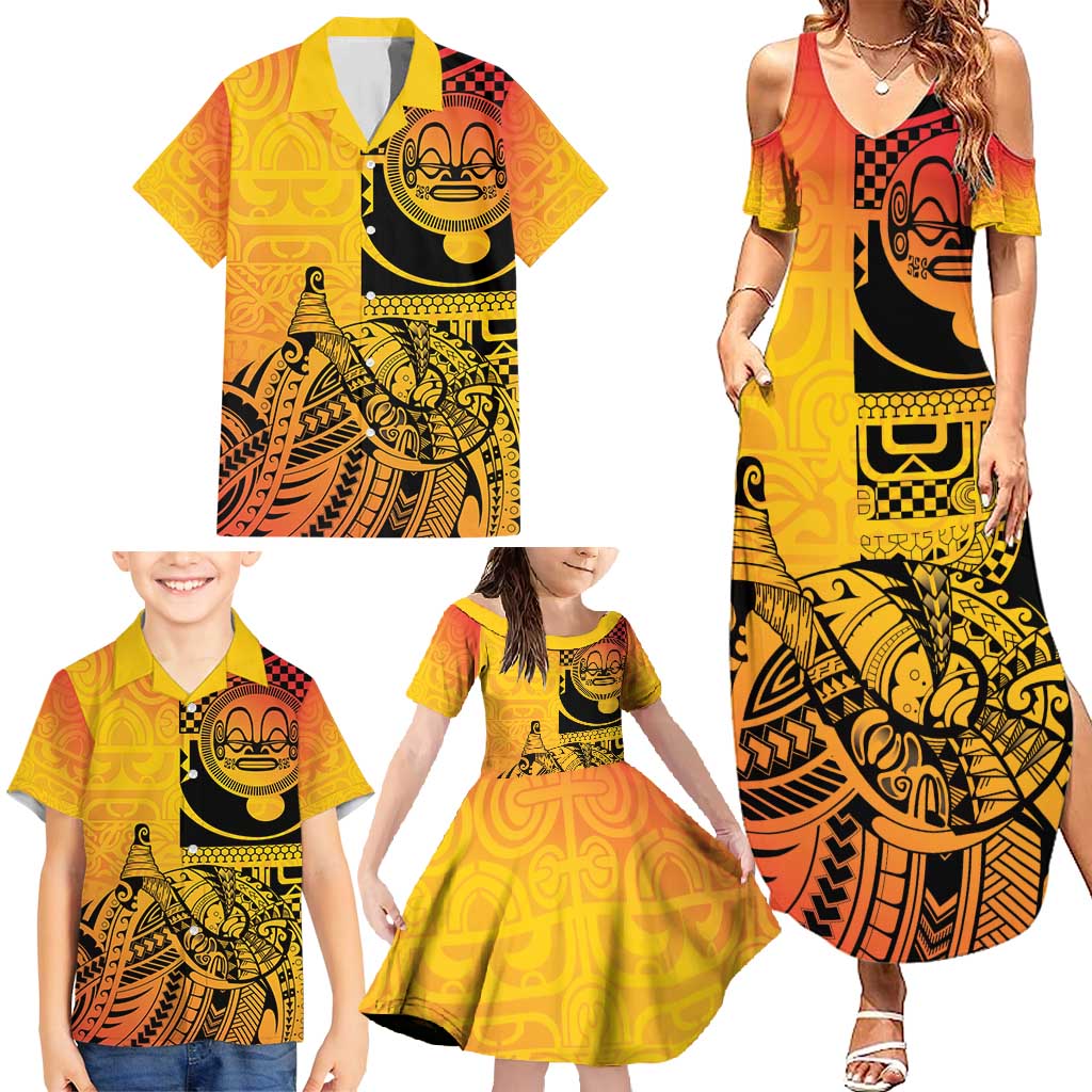 Marquesas Islands Family Matching Summer Maxi Dress and Hawaiian Shirt Marquesan Matatiki Fish Hook Patutiki - Polynesian Pride