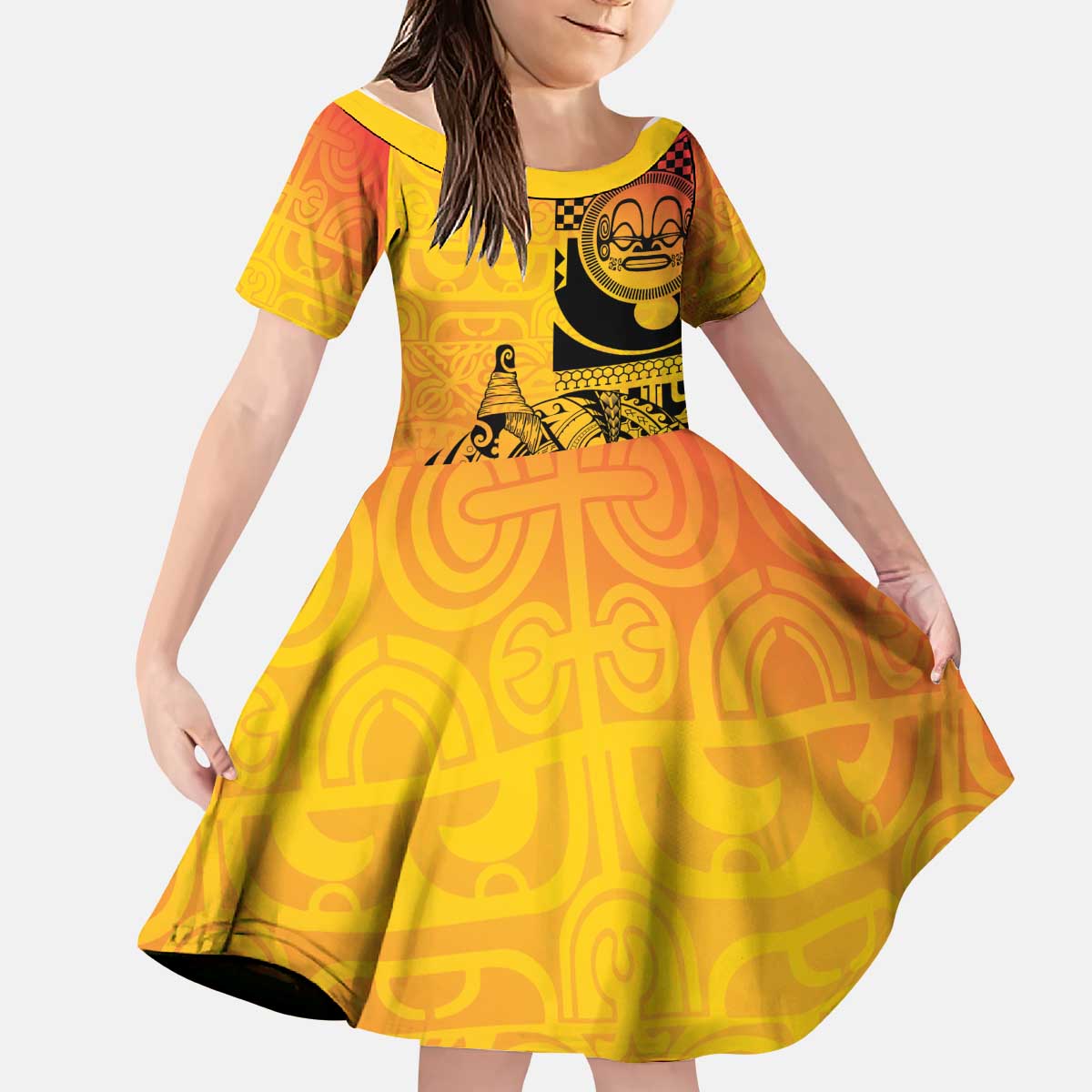 Marquesas Islands Kid Short Sleeve Dress Marquesan Matatiki Fish Hook Patutiki - Polynesian Pride