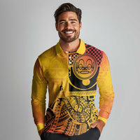 Marquesas Islands Long Sleeve Polo Shirt Marquesan Matatiki Fish Hook Patutiki - Polynesian Pride