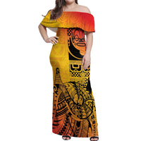 Marquesas Islands Off Shoulder Maxi Dress Marquesan Matatiki Fish Hook Patutiki - Polynesian Pride