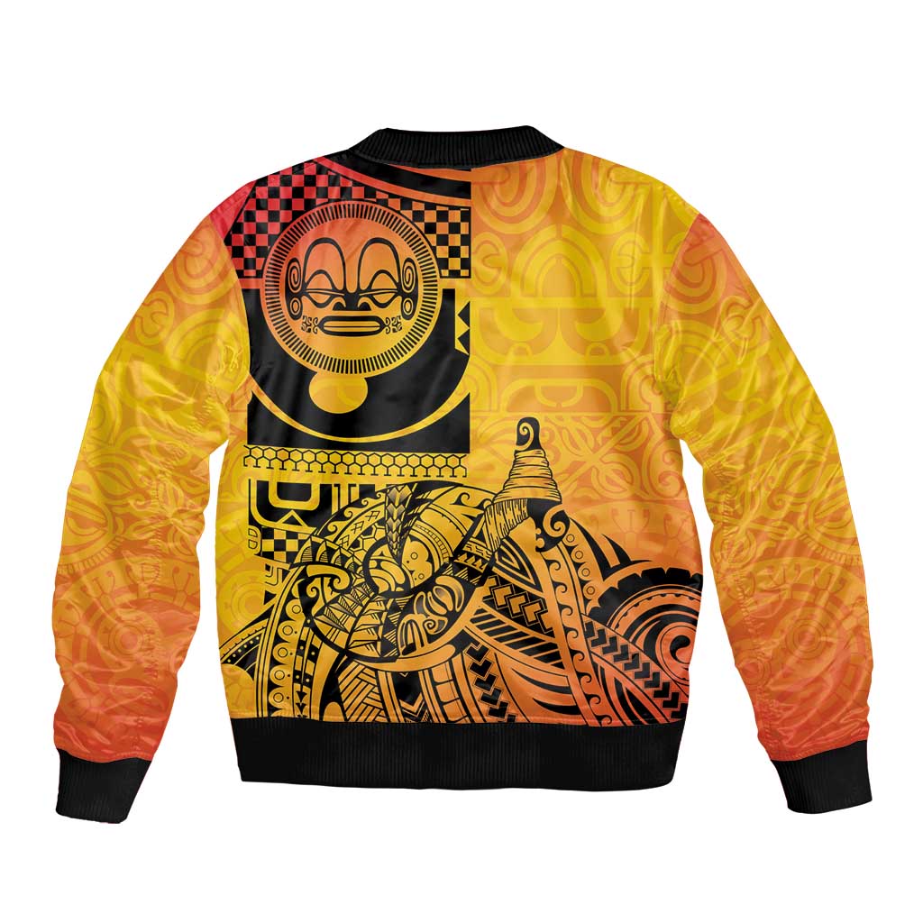 Marquesas Islands Sleeve Zip Bomber Jacket Marquesan Matatiki Fish Hook Patutiki - Polynesian Pride