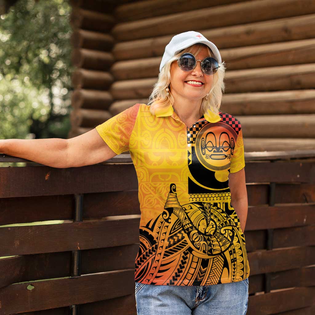 Marquesas Islands Women Polo Shirt Marquesan Matatiki Fish Hook Patutiki - Polynesian Pride