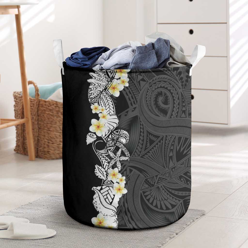 Black Samoa Tattoo Laundry Basket Plumeria Samoan Ocean Tatau Pattern - Polynesian Pride