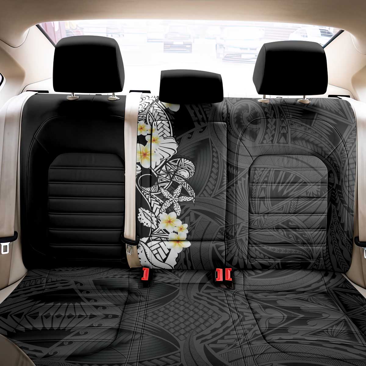 Black Samoa Tattoo Back Car Seat Cover Plumeria Samoan Ocean Tatau Pattern - Polynesian Pride