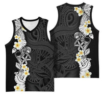 Black Samoa Tattoo Basketball Jersey Plumeria Samoan Ocean Tatau Pattern - Polynesian Pride