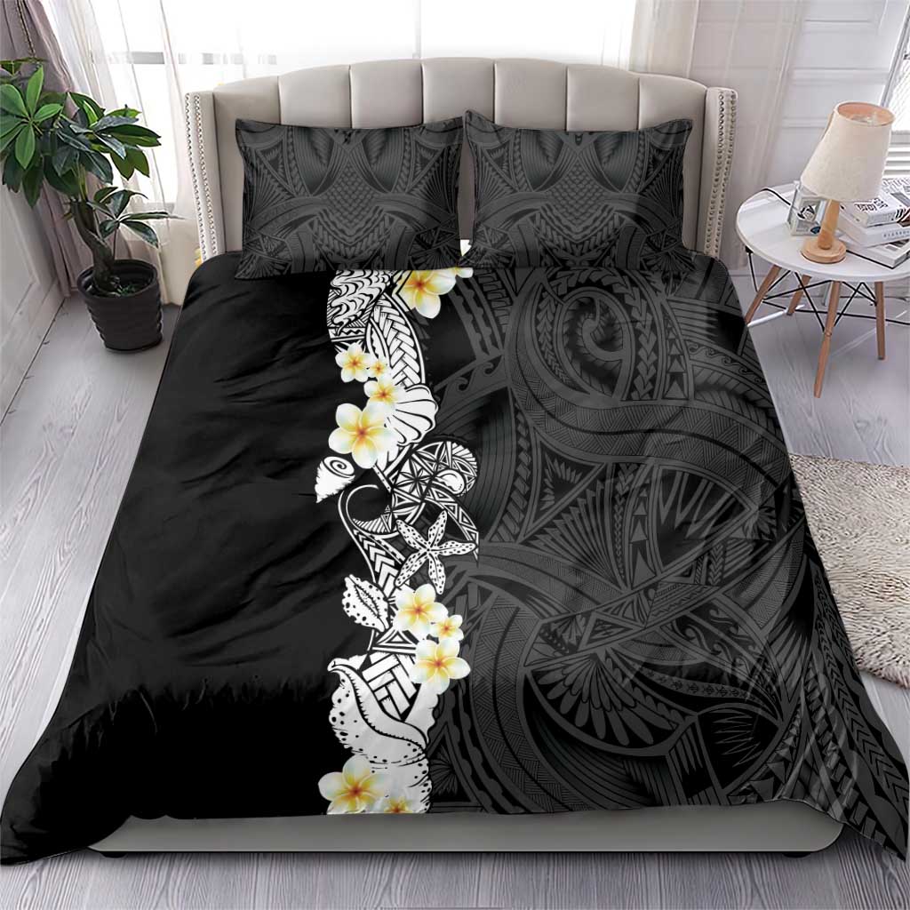 Black Samoa Tattoo Bedding Set Plumeria Samoan Ocean Tatau Pattern - Polynesian Pride