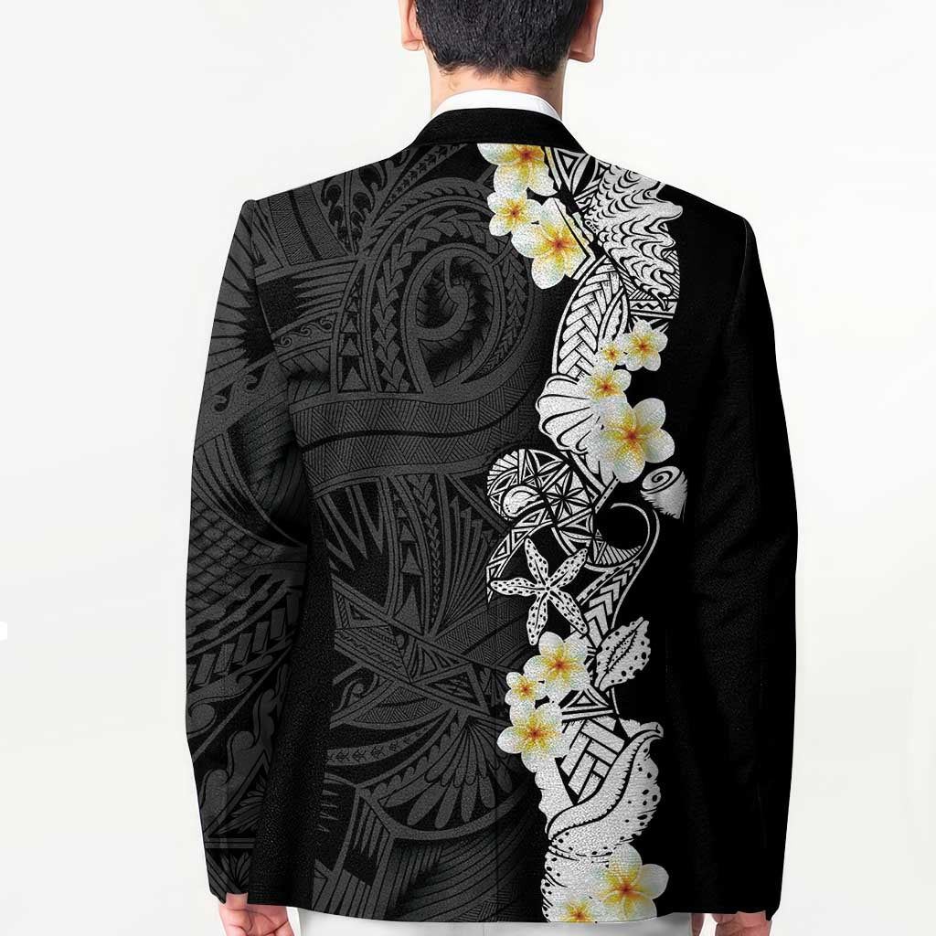 Black Samoa Tattoo Blazer Plumeria Samoan Ocean Tatau Pattern - Polynesian Pride