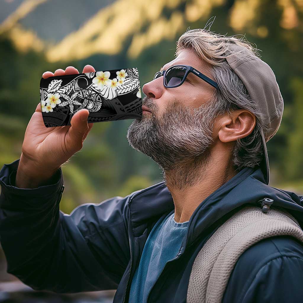 Black Samoa Tattoo 4 in 1 Can Cooler Tumbler Plumeria Samoan Ocean Tatau Pattern - Polynesian Pride