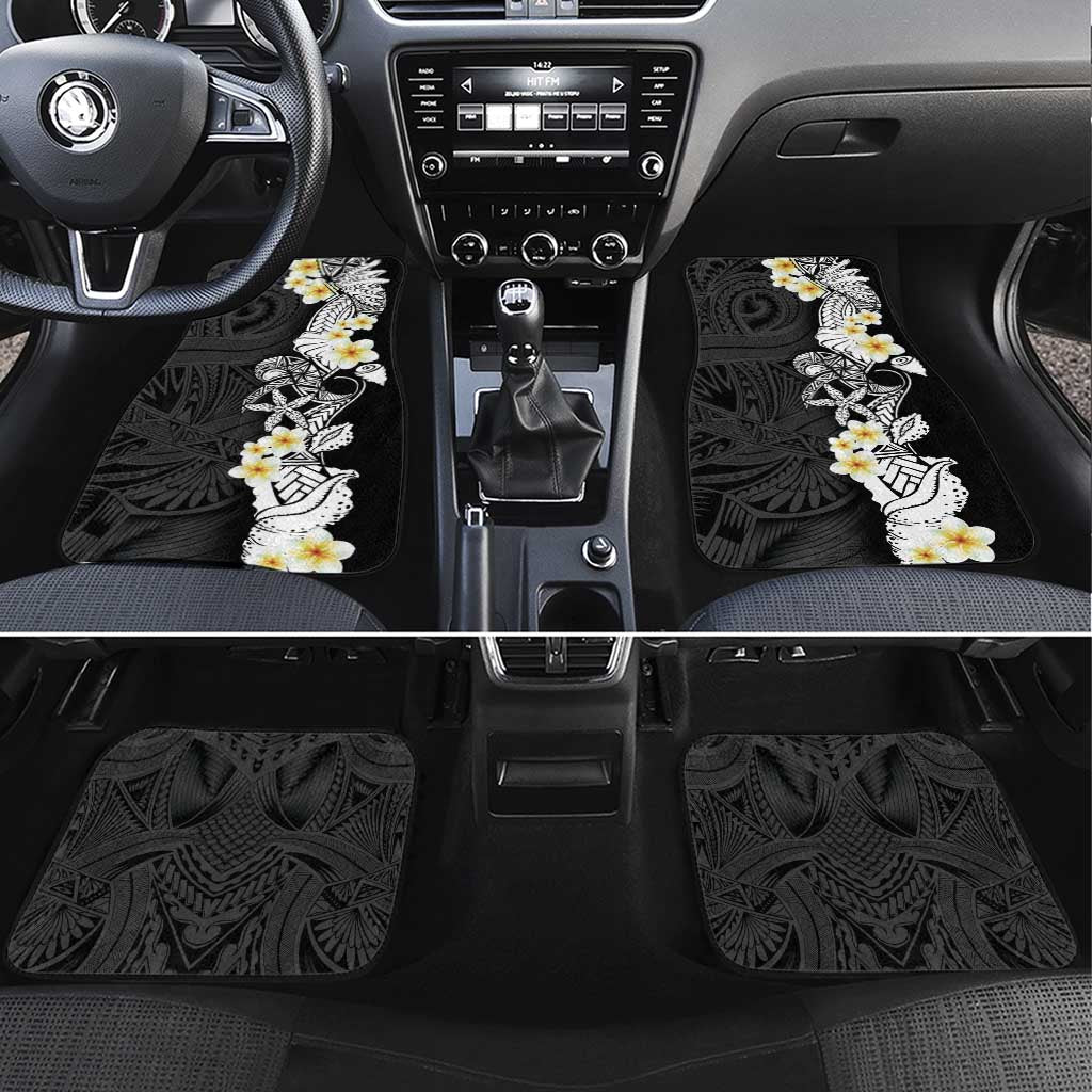 Black Samoa Tattoo Car Mats Plumeria Samoan Ocean Tatau Pattern LT14 Set 4pcs Black - Polynesian Pride