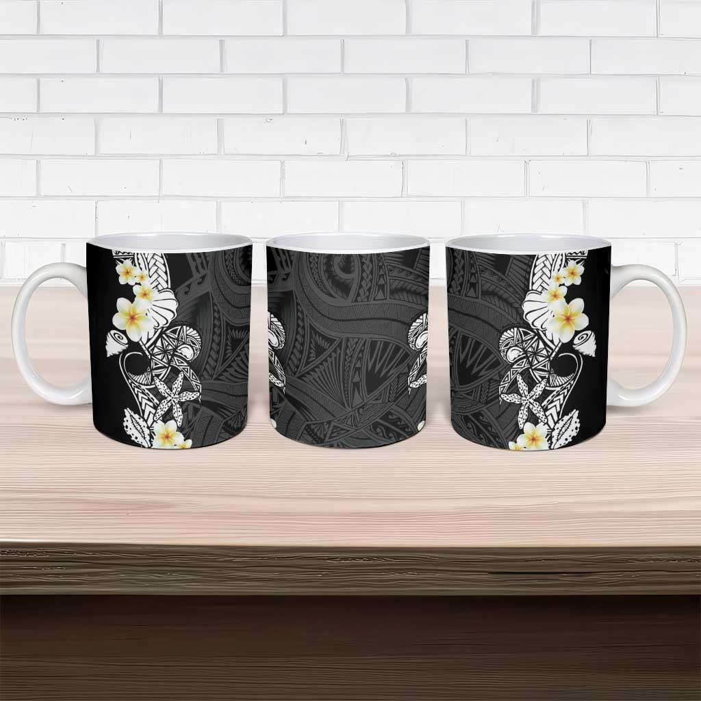 Black Samoa Tattoo Ceramic Mug Plumeria Samoan Ocean Tatau Pattern - Polynesian Pride
