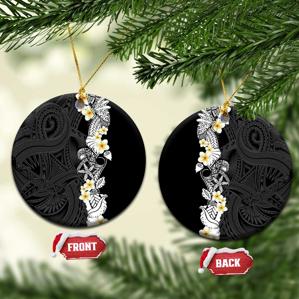Black Samoa Tattoo Ceramic Ornament Plumeria Samoan Ocean Tatau Pattern - Polynesian Pride