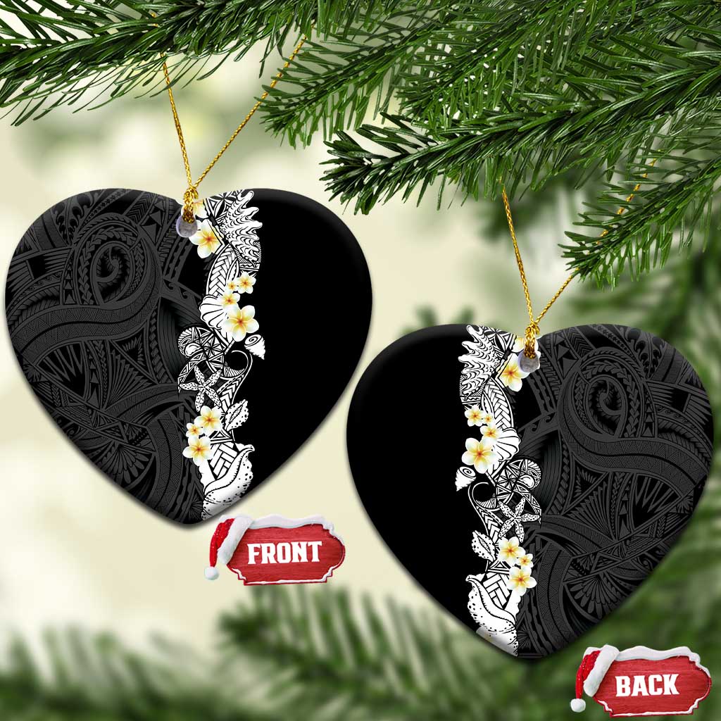 Black Samoa Tattoo Ceramic Ornament Plumeria Samoan Ocean Tatau Pattern - Polynesian Pride