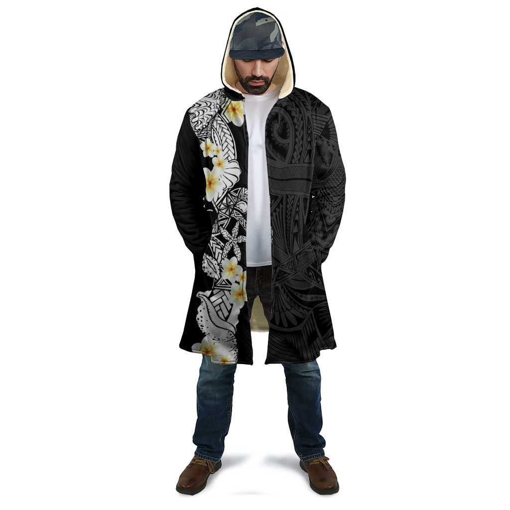 Black Samoa Tattoo Cloak Plumeria Samoan Ocean Tatau Pattern - Polynesian Pride