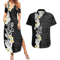Black Samoa Tattoo Couples Matching Summer Maxi Dress and Hawaiian Shirt Plumeria Samoan Ocean Tatau Pattern - Polynesian Pride