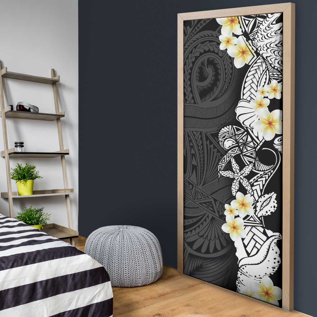 Black Samoa Tattoo Door Cover Plumeria Samoan Ocean Tatau Pattern - Polynesian Pride