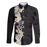 Black Samoa Tattoo Family Matching Long Sleeve Bodycon Dress and Hawaiian Shirt Plumeria Samoan Ocean Tatau Pattern - Polynesian Pride