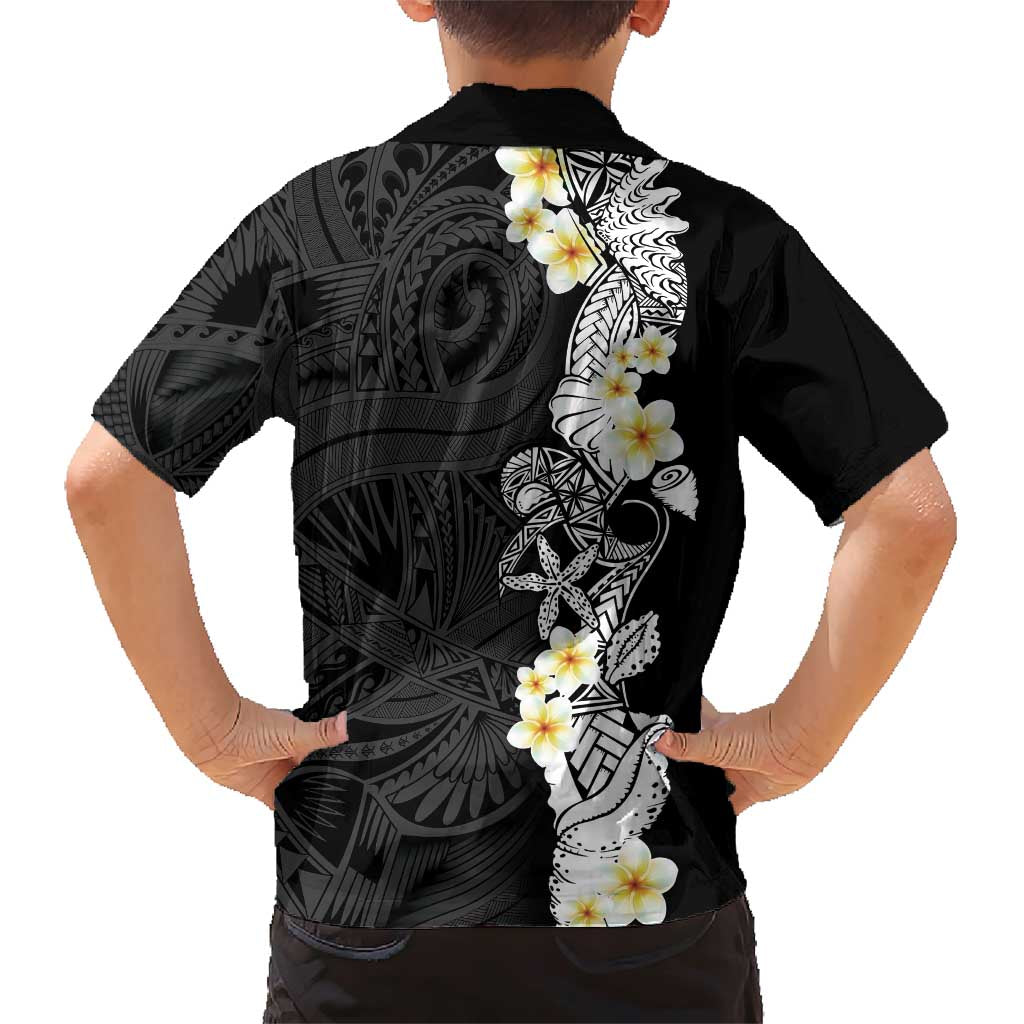 Black Samoa Tattoo Family Matching Short Sleeve Bodycon Dress and Hawaiian Shirt Plumeria Samoan Ocean Tatau Pattern - Polynesian Pride