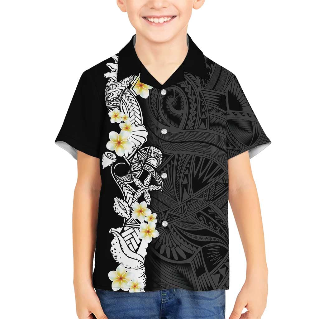 Black Samoa Tattoo Family Matching Summer Maxi Dress and Hawaiian Shirt Plumeria Samoan Ocean Tatau Pattern - Polynesian Pride