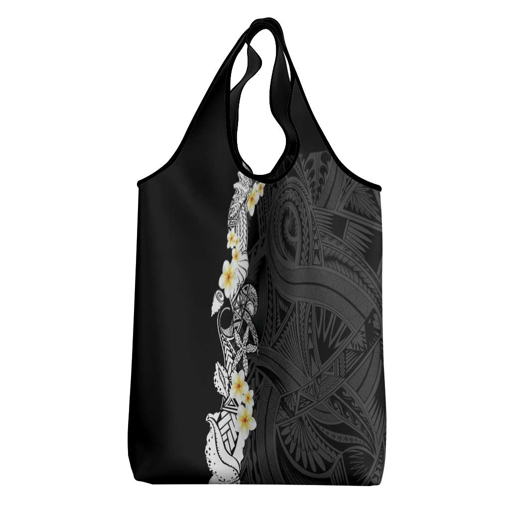 Black Samoa Tattoo Grocery Bag Plumeria Samoan Ocean Tatau Pattern - Polynesian Pride