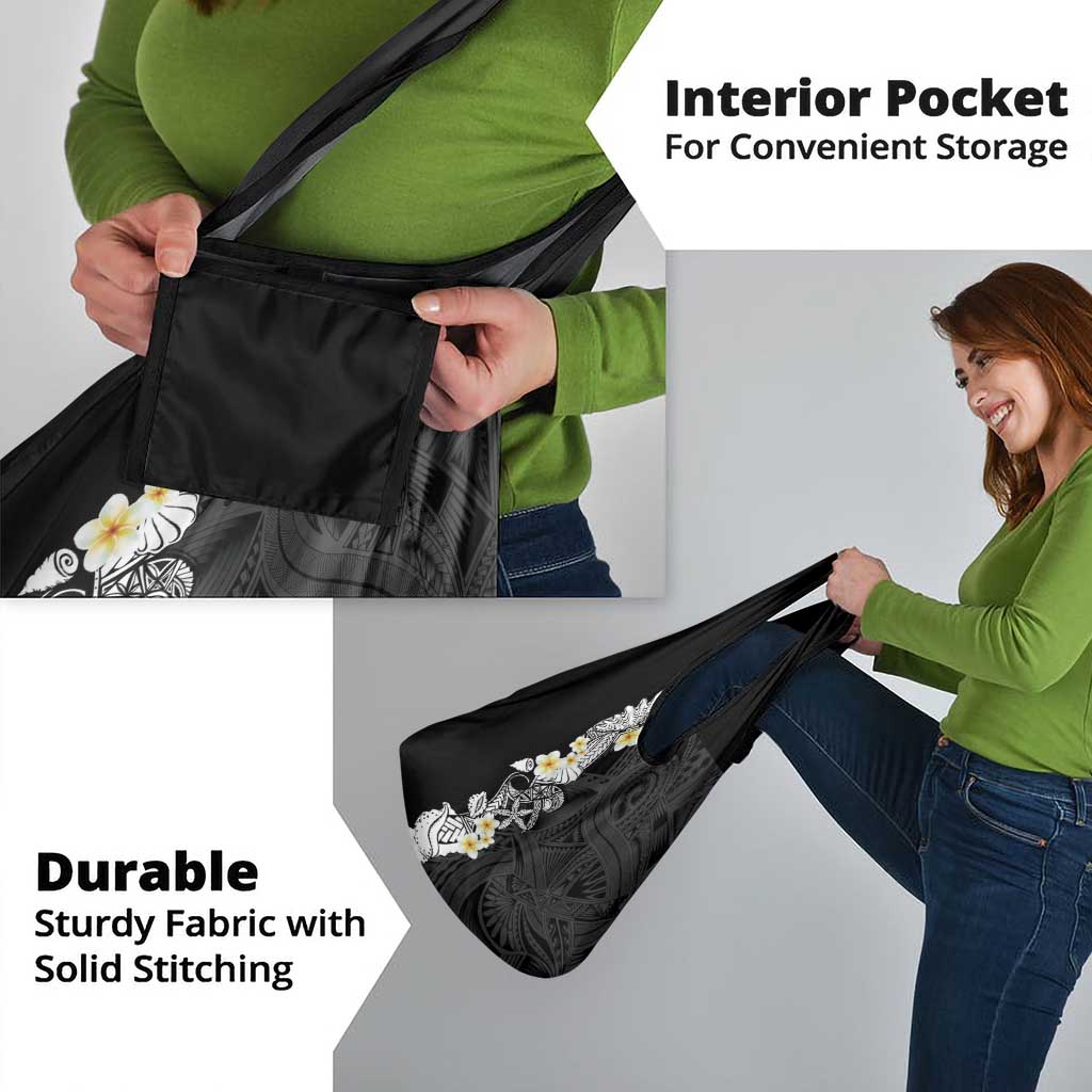 Black Samoa Tattoo Grocery Bag Plumeria Samoan Ocean Tatau Pattern - Polynesian Pride