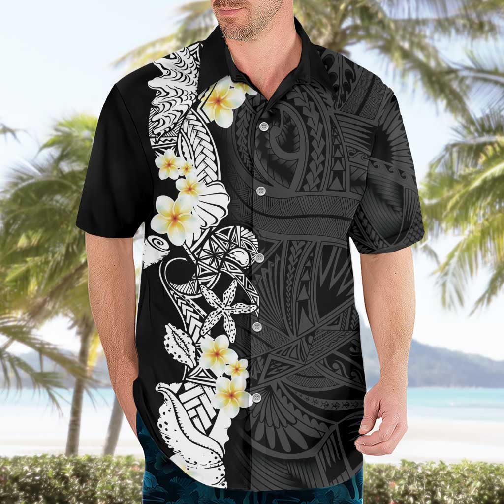 Black Samoa Tattoo Hawaiian Shirt Plumeria Samoan Ocean Tatau Pattern - Polynesian Pride