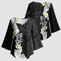 Black Samoa Tattoo Kimono Sleeve Blouse Plumeria Samoan Ocean Tatau Pattern - Polynesian Pride