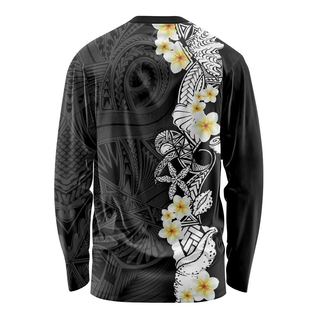 Black Samoa Tattoo Long Sleeve Shirt Plumeria Samoan Ocean Tatau Pattern - Polynesian Pride