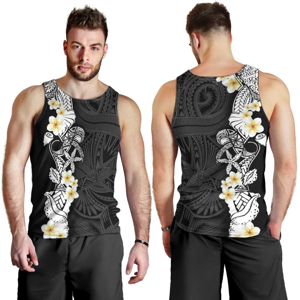 Black Samoa Tattoo Men Tank Top Plumeria Samoan Ocean Tatau Pattern - Polynesian Pride