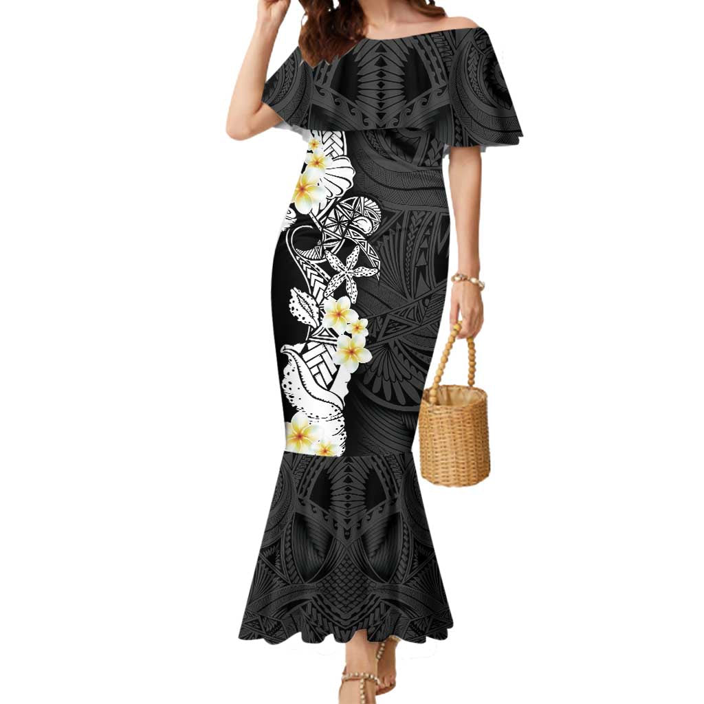 Black Samoa Tattoo Mermaid Dress Plumeria Samoan Ocean Tatau Pattern - Polynesian Pride