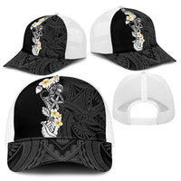Black Samoa Tattoo Mesh Trucker Cap Plumeria Samoan Ocean Tatau Pattern - Polynesian Pride