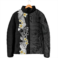 Black Samoa Tattoo Padded Jacket Plumeria Samoan Ocean Tatau Pattern - Polynesian Pride