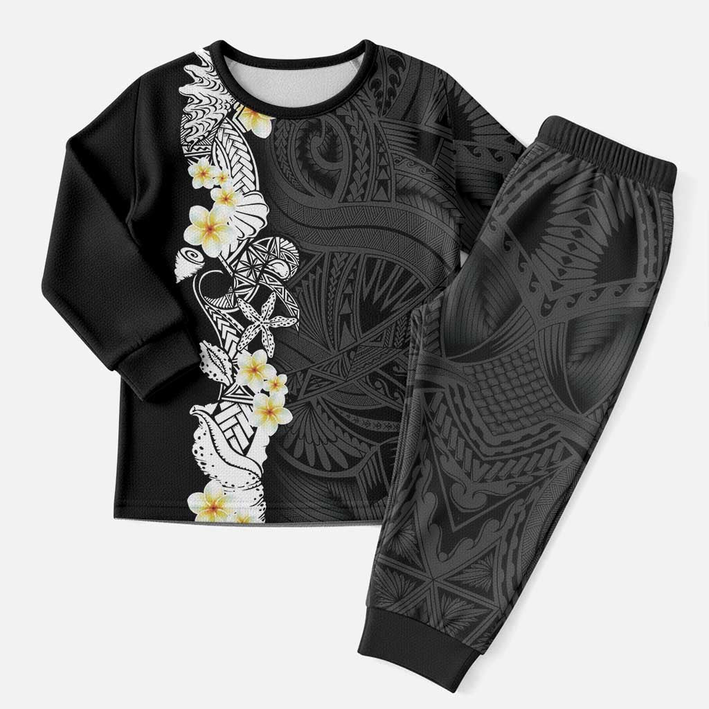 Black Samoa Tattoo Christmas Pajama Set Plumeria Samoan Ocean Tatau Pattern - Polynesian Pride