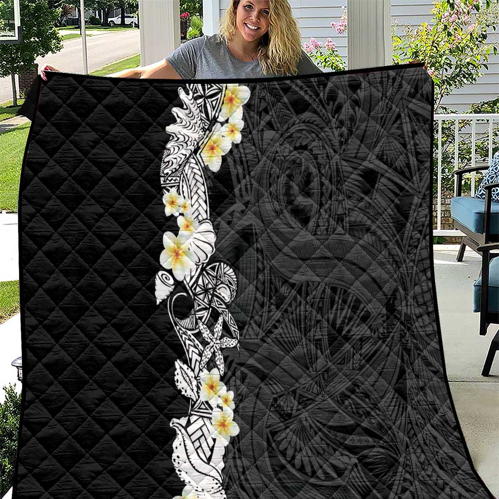 Black Samoa Tattoo Quilt Plumeria Samoan Ocean Tatau Pattern LT14 Black - Polynesian Pride