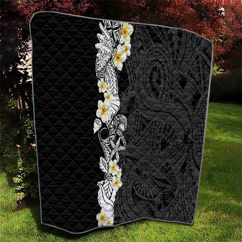 Black Samoa Tattoo Quilt Plumeria Samoan Ocean Tatau Pattern - Polynesian Pride